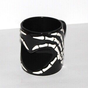 Skeleton Hands Heart 3D mug black ceramic Transpac Halloween 18 oz